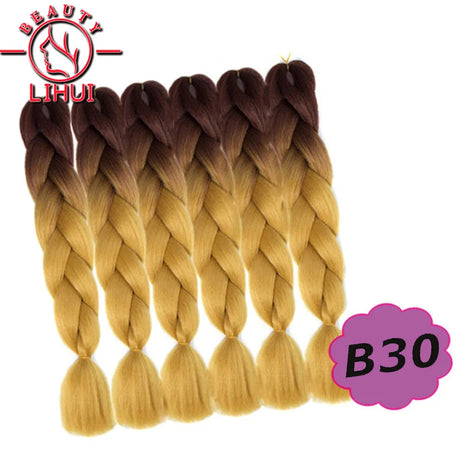 Synthetic Ombre Hair Jumbo Crochet Braiding Hair For Women Blonde Golden Green Brown Colorful Hair 6packs 24Inch 100G Wholesale