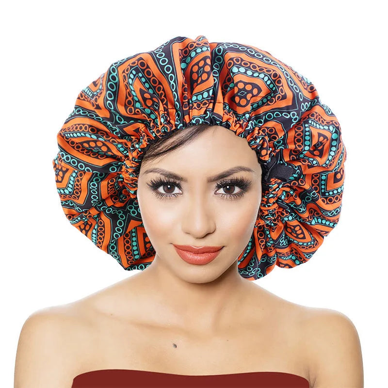 2021 Oversize Africa print invisible adjustable Ribbon Headband Beauty Salon Hat Soft Nightcap Bohemian Women's Hair Accessories