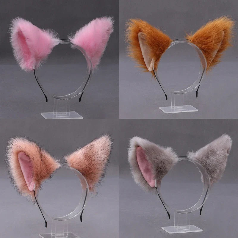 Women Anime Furry Animal Kitty Cat Ears Headband Kawaii Lolita Maid Hair Hoop Halloween Cosplay Party Fancy Headwear