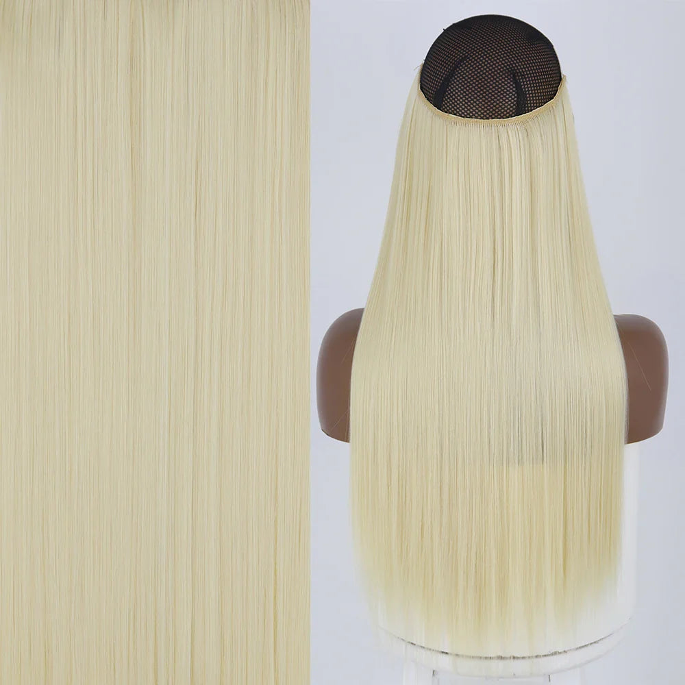 MERISIHAIR Synthetic No Clip Invisible Wire Hair Extensions Straight Black Blonde One Piece False Hairpiece Hair Extension