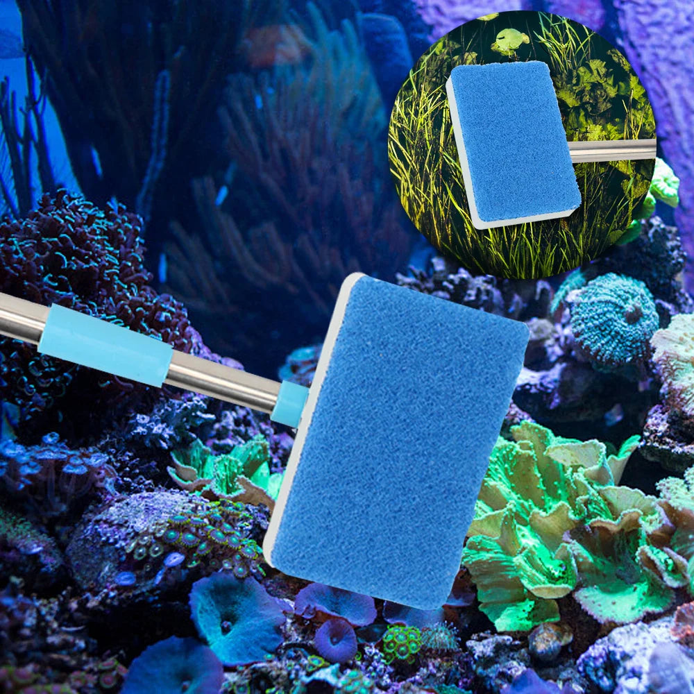 Cleaner Scrubber 180° adjustable Super Long Handle Aquarium Fish Tank Glass Window Algae Double-Sided Sponge Cleaning Brush