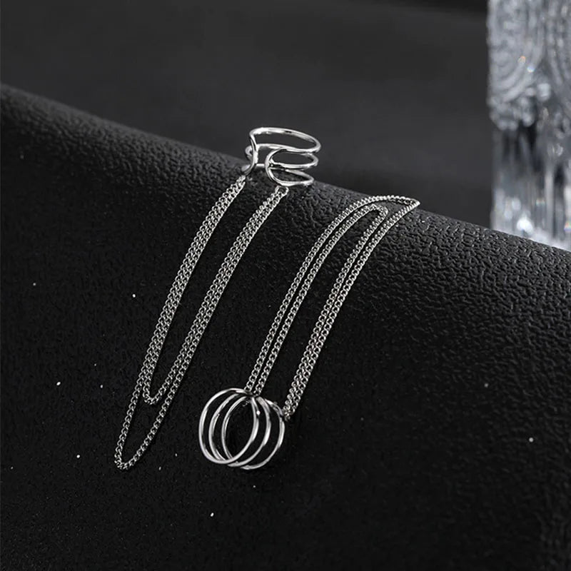 VENTFILLE Sterling Silver Fashion Double-layer Tassel Line Ear Clip Ladies Long Chain Personalized Earrings Jewelry Gift