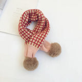 New Winter Children Plaid Knitted Scarves Korean Style Soft Pompon Patchwork Shawl Kids Warm Neckerchief