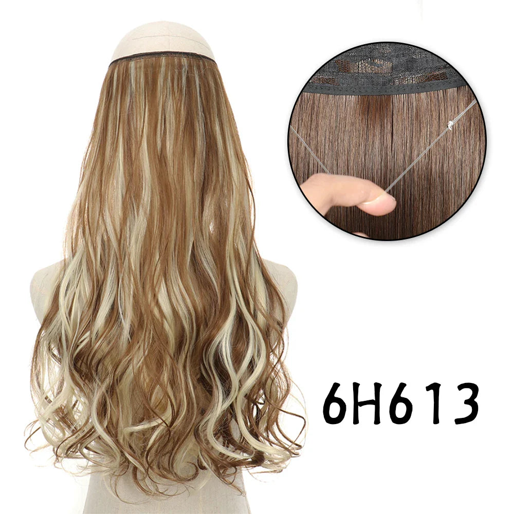 Hair Extensions No Clips Synthetic Fake Hair Ombre Pink Blonde Brown Black Natural Wavy Curly False Hair Piece For Woman