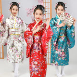 Children Kimono Traditional Japanese Style Peacock Yukata Dress for Girl Kid Cosplay Japan Haori Costume Asian Clothes