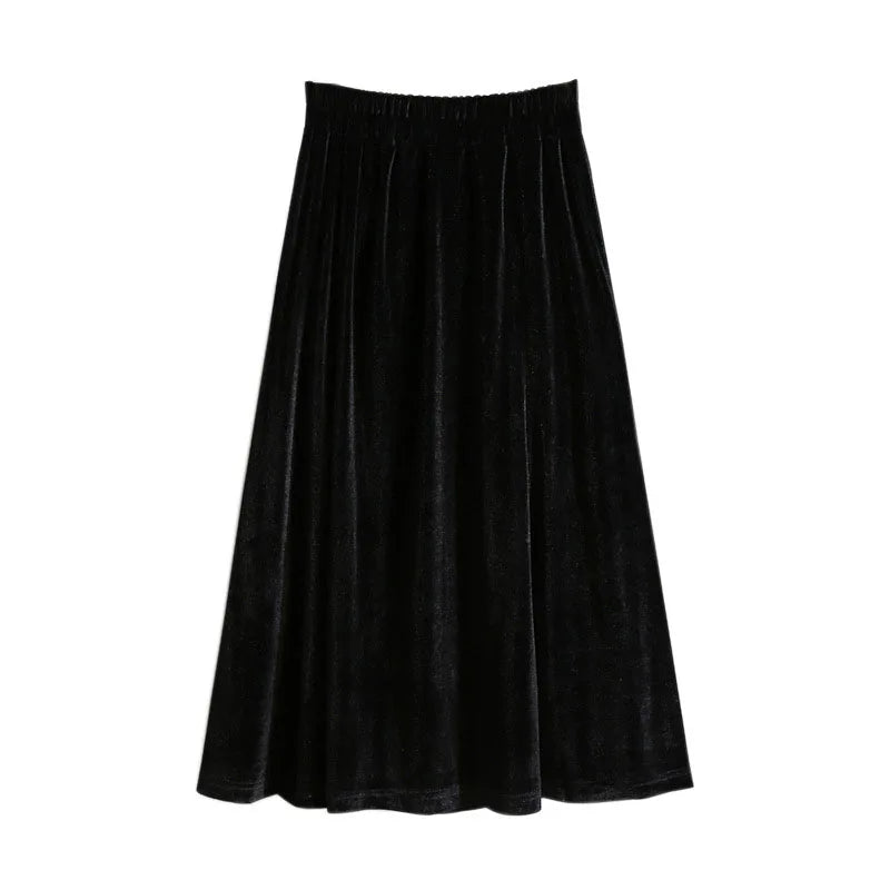 150Kg Plus Size Women's Autumn Loose Elastic Waist Velvet Skirt 5XL 6XL 7XL 8XL 9XL Solid Slim Casual A-line Female Skirt Black