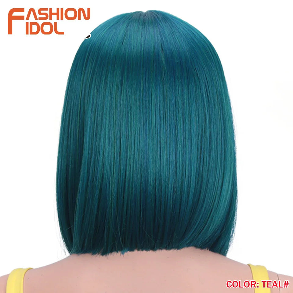 FASHION IDOL 10 Inch Bob Wigs Straight Hair Lace Wigs For Women Cosplay Wigs Heat Resistant Fake Hair Synthetic Free Shipping