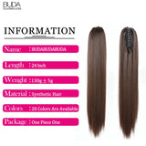 Budabuda 24Inch Long Straight Ponytail Hair Extensions For Women Synthetic Claw On Ponytail Hairpiece Black Blonde Brown