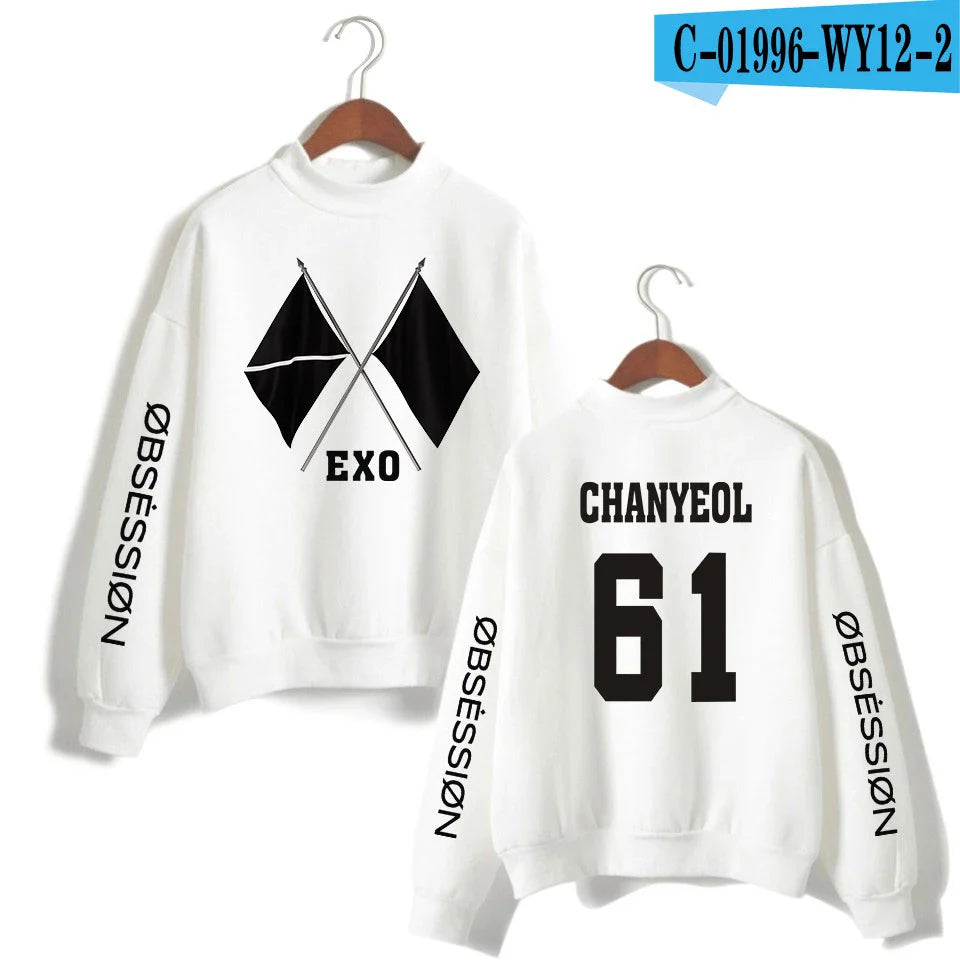 KPOP EXO NEW ALBUM Sixth Album OBSESSION WE ARE ONE EXO Print Women/Men High Collar Sweatshirt Casual Turtlenecks Clothes