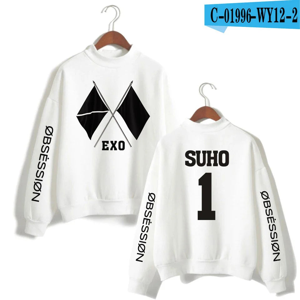 KPOP EXO NEW ALBUM Sixth Album OBSESSION WE ARE ONE EXO Print Women/Men High Collar Sweatshirt Casual Turtlenecks Clothes