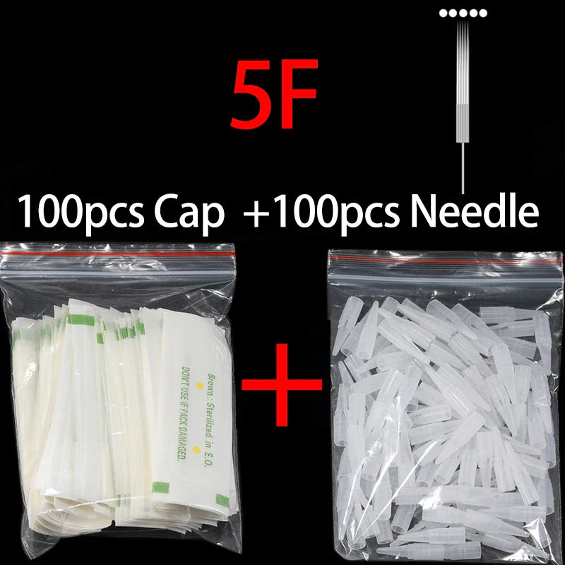 100pcs PMU Microblading Needle + Cup Tips Disposable Sterilized Professional Tattoo Machine Needles Permanent Makeup Eyebrow Lip