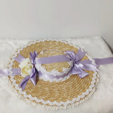 Japanese Lolita Sweet Handmade Straw Sun Hat Lace Patchwork Ribbon Bandage Bowknot Wide Brim Elegant Tea Party Beach Flat D0LF