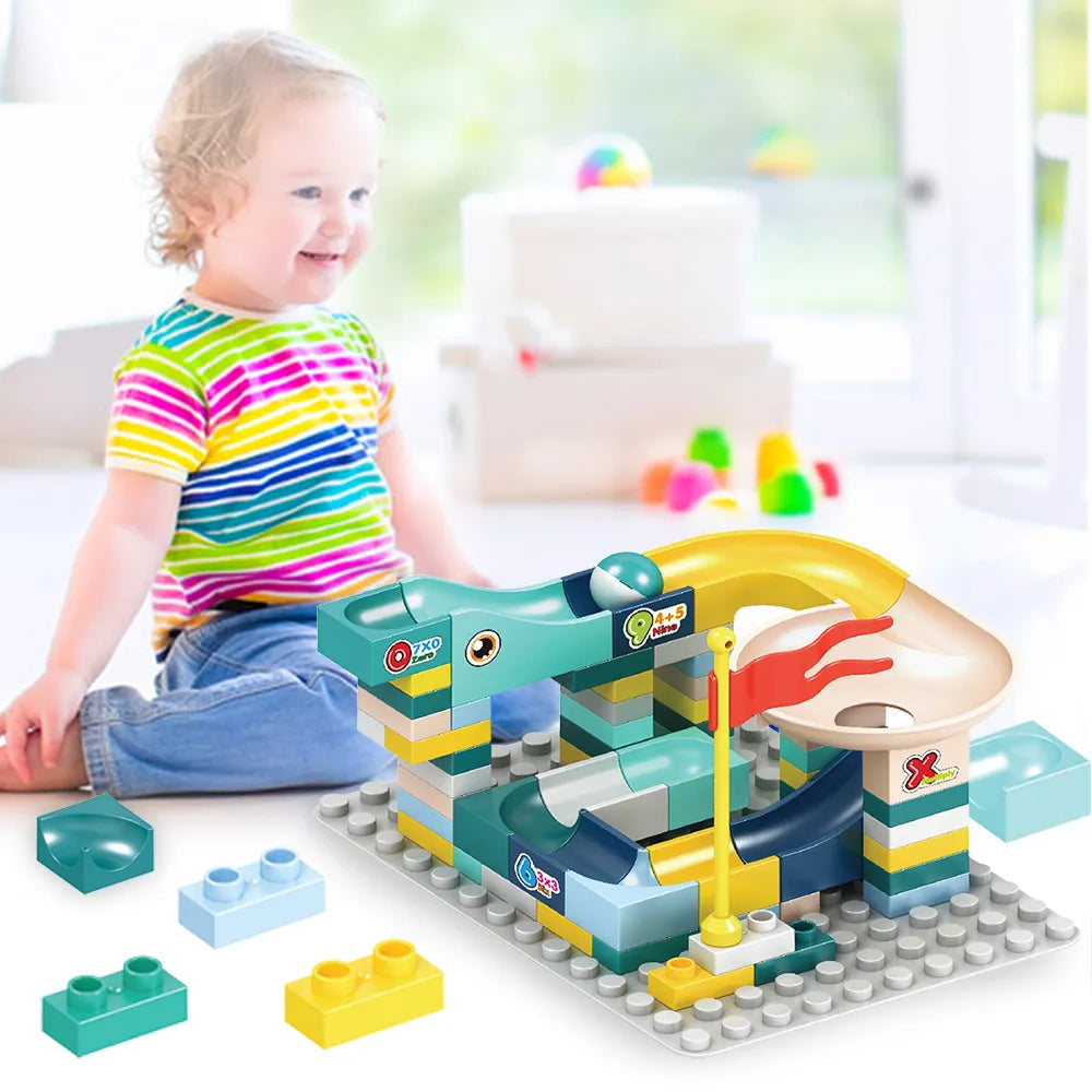 65pcs/set Marble Race Run Block Compatible Duploed Building Blocks Plastic Funnel Slide DIY Assembly Bricks Classic Base Plates