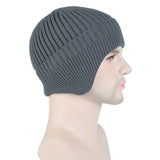 Winter Ears Protected Hats for Men Thicker Beanies Knitted Cap Autumn Cycling Beanie Women Fleece-lined Warmer Bonnet Solid Cap