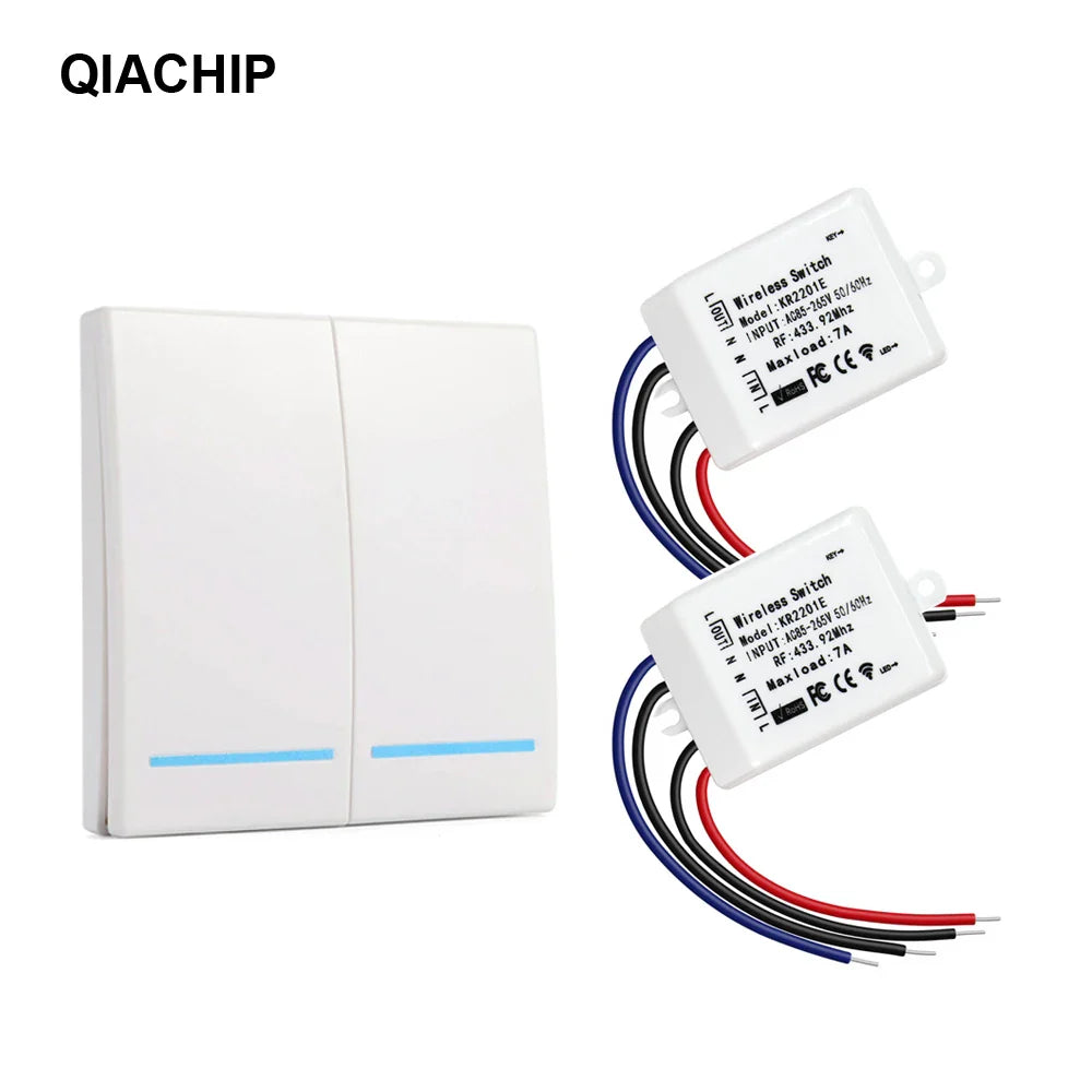 QIACHIP 433.92MHz AC 220V 1 CH Wall Panel Wireless Remote Control Switch Smart Home Room AC 85-265V Remote Control Receiver