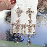 MWsonya New Palace Style Silver Color Luxury Crystal Cross Dangle Earrings for Women Elegant Tassel Party Jewelry Gifts