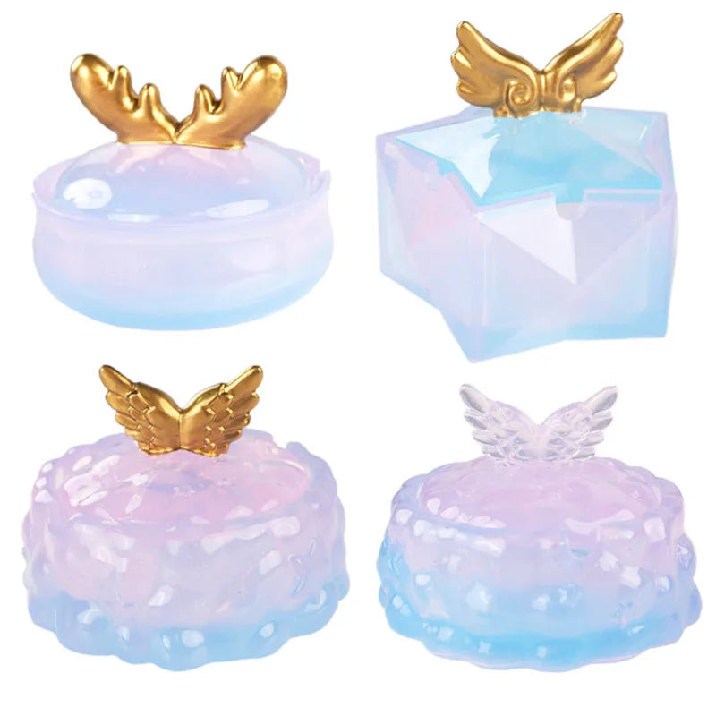 DIY Clouds Stars Ashtray Crystal Epoxy Resin Mold With Lid Wings Antler Elk Storage Box Mirror Silicone Mold