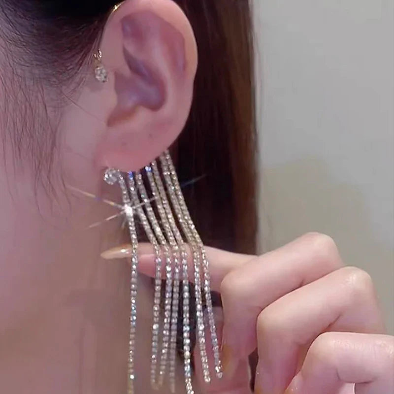 20Style Luxury Shiny Crystal Rhinestone Long Tassel Ear Cuff No Pierced Ear Clip Earrings For Women Wedding Korean Trend Jewelry