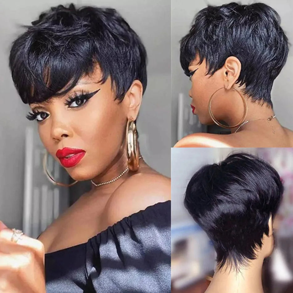 Pixie Cut Wig Full Machine Made perruque cheveux humain Glueless Short Bob парики женские Cheap Glueless Brazilian Remy Hair