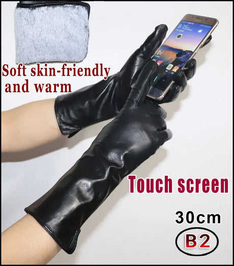 Leather Gloves Women's Sheepskin Mid-length Plus Velvet Thickened Winter Warmth Color Touch screen Authentic 2023 New style