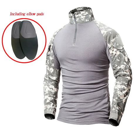 Men Combat Work Clothes Long Sleeve Tactical Elbow Pads Uniform Cotton Military CP Camouflage Shirt Man T Shirts