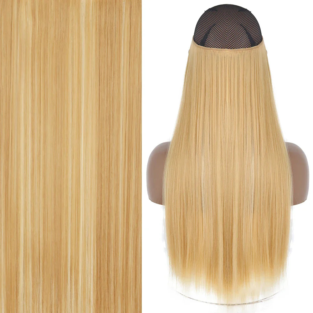 MERISIHAIR Synthetic No Clip Invisible Wire Hair Extensions Straight Black Blonde One Piece False Hairpiece Hair Extension