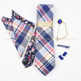 5 PCS Luxury Cotton Patchwork 7cm Tie Set Brooch Pin Clip Hankie Cufflink Men Party Daily Striped Floral Cravat Gift Accessory