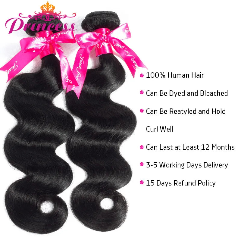 Beautiful Princess Brazilian Hair Weave Bundles Double Weft Body Wave Human Hair Bundles Natural Color Remy Hair 1/3/4 Pieces