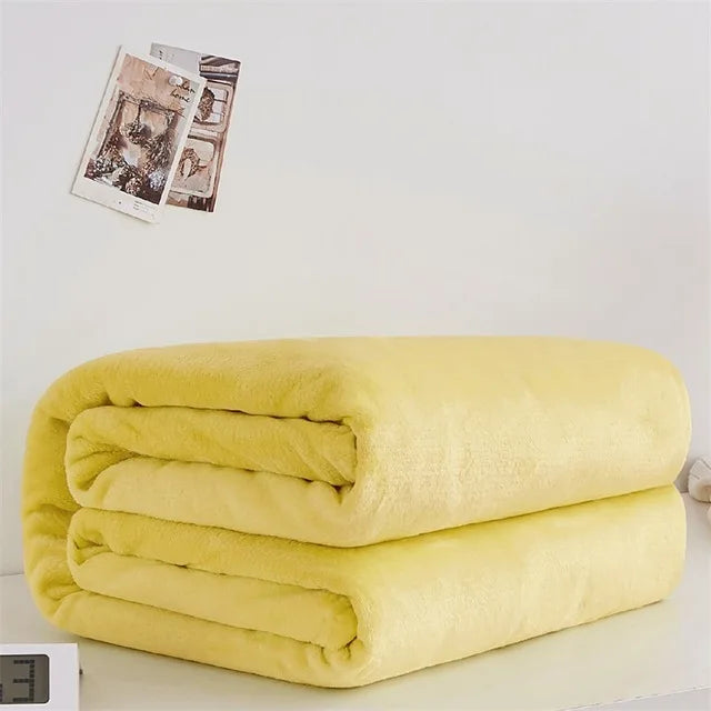 Soft Warm Coral Fleece Flannel Blankets For Beds Faux Fur Mink Throw Solid Color Sofa Cover Bedspread Winter Plaid Blankets