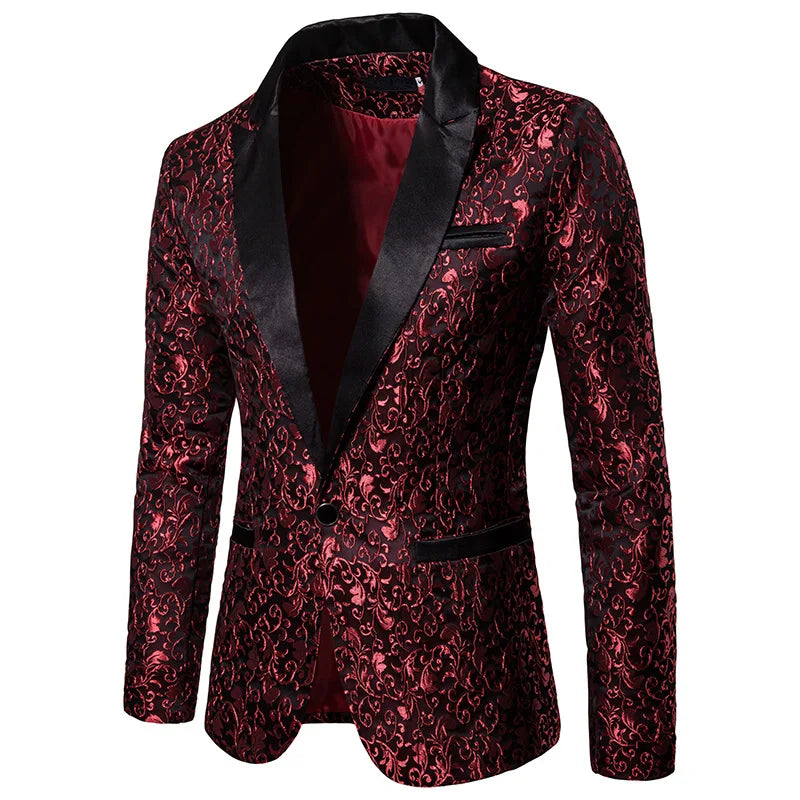 Men's Floral Party Dress Suit Stylish Dinner Jacket Wedding Blazer Prom Tuxedo