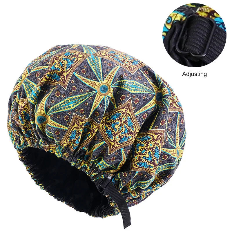 Oversize Africa Print Invisible Adjustable Round Hat Satin Lined nightcap hair cap Beauty Salon Hair Cap Women Hair Accessories