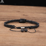 Natural Black Tourmaline Single Beads Woven Adjustable Bracelet Boho Women 6mm Black Lava Stone Beads Mala Bracelet N0383AMC