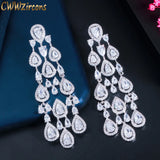 CWWZircons Trendy Clear White Water Drop Cubic Zirconia Women Long Tassel Brazil Style Party Earring Brincos Bijoux Gift CZ816