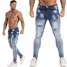 GINGTTO Jeans Men Elastic Waist Skinny Jeans Men 2020 Stretch Ripped Pants Streetwear Mens Denim Jeans Blue