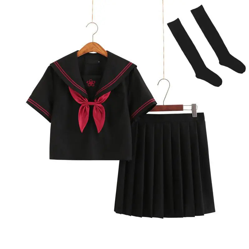 Dark Demon Japanese JK Sets School Uniform Girls Sakura Embroideried Autumn High School Women Novelty Sailor Suits Uniforms XXL