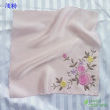 Women's 100% Pure Silk 16.5 mm satin silk embroidery Square handkerchief 26cm 10" WJ007