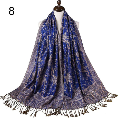 Pashmina Silk Scarf Shawl Wrap Paisley Jacquard Flowers Borders Rave 2 Layers Reversible Classic Tassels For Women 70X180cm 200g