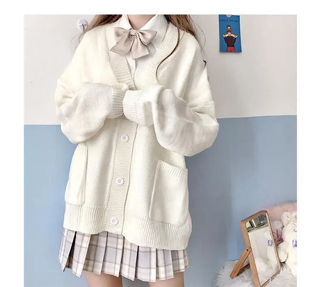 Japan School Sweater Spring Autumn V-neck Cotton Knitted Sweater College Style JK Uniform Cardigan 5 Color Student Girls Cosplay