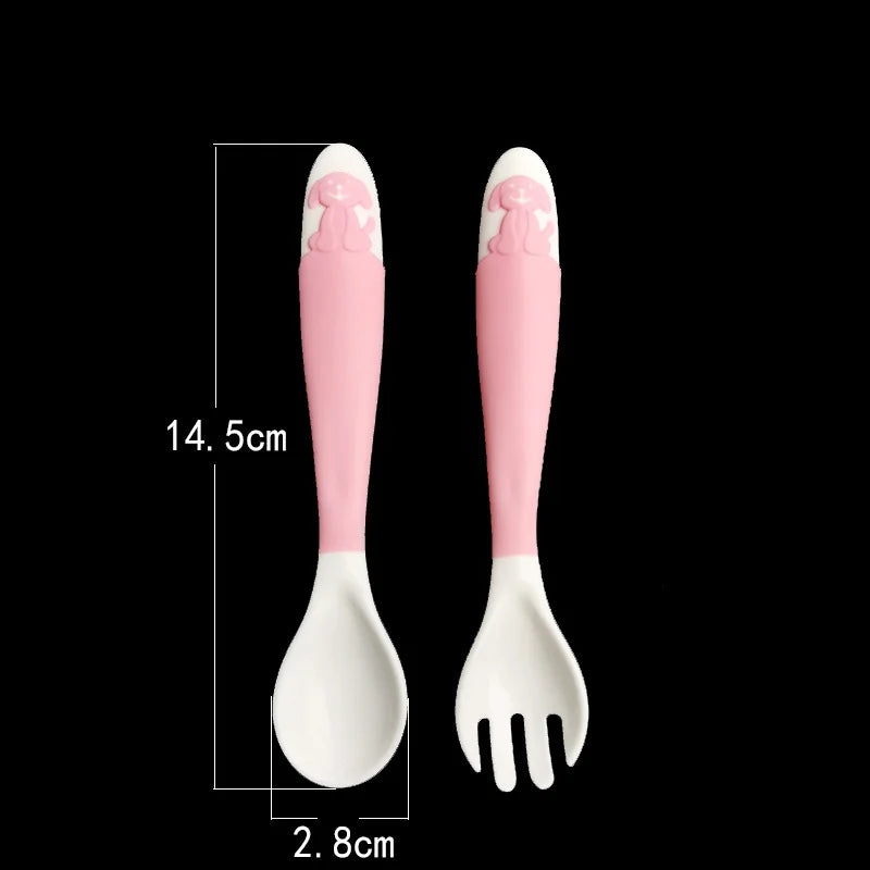 Baby Feeding Spoon+Fork Learn to eat Training Complementary Food Spoon Any Bend Tableware Twist Spoon Fork Free Storage Box