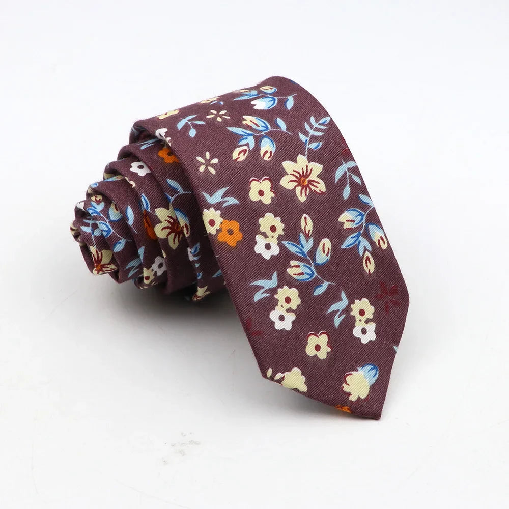 New Floral Tie For Men Skinny Casual Cotton Necktie For Wedding Casual Mens Neckties Classic Suits Flower Print Neck Ties Cravat