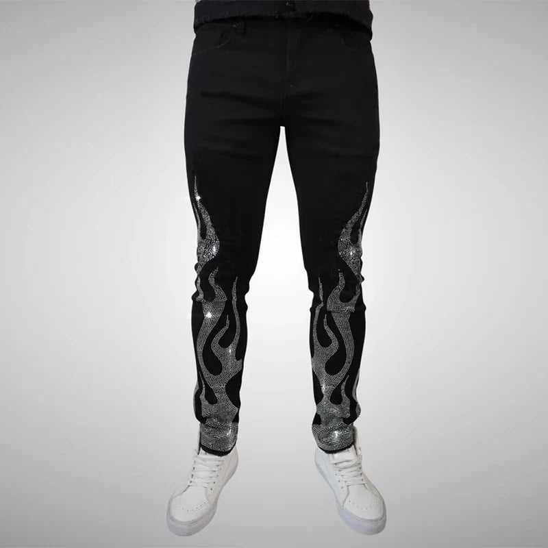 New Man Stretchy Jeans Black Skinny Hot Drill Punk Streetwear Biker Trousers Men's Washed Slim Fit Fashion Designer Pencil Pants