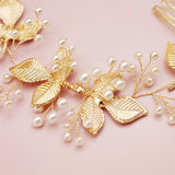 QYY Newest Gold Color Leaves Wedding Hair Comb Long Bridal Hair Accessories Jewelry Pearls Alloy Headpieces Hair Clips