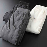 Milky white fashion zipper warm down pants men's winter thickening outdoor sports waterproof men's pants