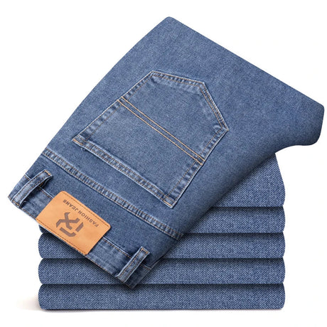 Plus Size 40 42 44 Autumn Loose Thick Blue Jeans Men Business Casual Cotton Advanced Stretch Denim Pants Male Brand Clothing