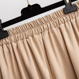 155Kg Plus Size Women's Summer Loose A-Line Pleated Skirt 5XL 6XL 7XL 8XL 9XL 10XL High Waist Temperament Skirt Bblack Apricot