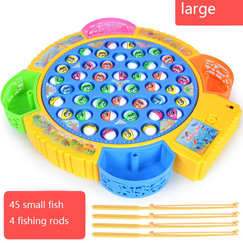 New Kids Fishing Toys Electric Rotating Fishing Play Game Musical Fish Plate Set Magnetic Outdoor Sports Toys for Children Gifts