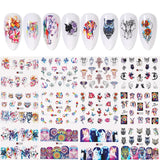 12 Designs Nail Stickers Set Mixed Floral Geometric Nail Art Water Transfer Decals Sliders Flower Leaves Manicures Decoration