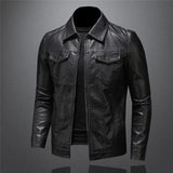 Men's Motorcycle Leather Jacket Large Size Pocket Black Zipper Lapel Slim Fit Male Spring and Autumn High Quality Pu Coat M-5Xl