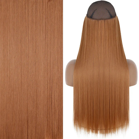 MERISIHAIR Synthetic No Clip Invisible Wire Hair Extensions Straight Black Blonde One Piece False Hairpiece Hair Extension