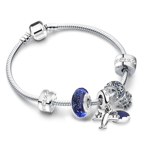 ZMFINES 2022 New Silver Color Charm Bracelets With Blue Star Moon Beads Pendant For Women Space Series Jewelry Gift Dropshipping